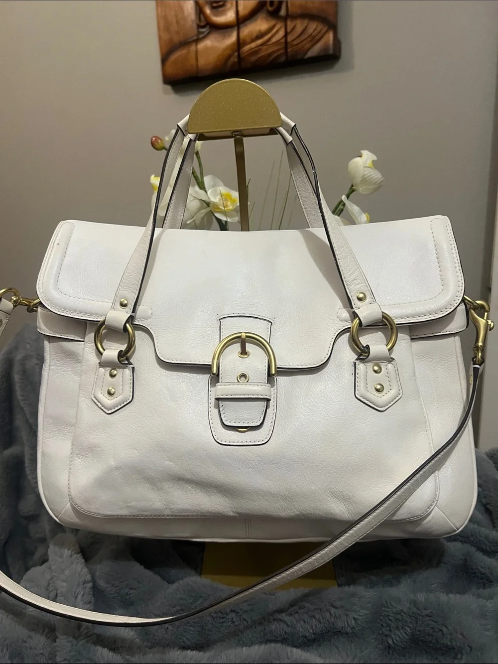 Coach Vintage Cream Campbell Flap Leather Satchel Retail $398 GUC